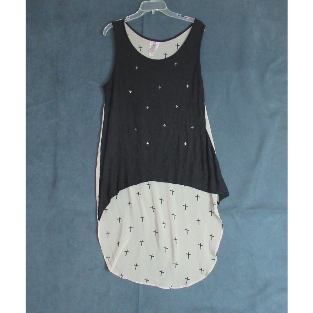 Mauve Top Womens XL Black Tan Cross Grommets Tank Gothic Vamp Emo Blouse Y2K